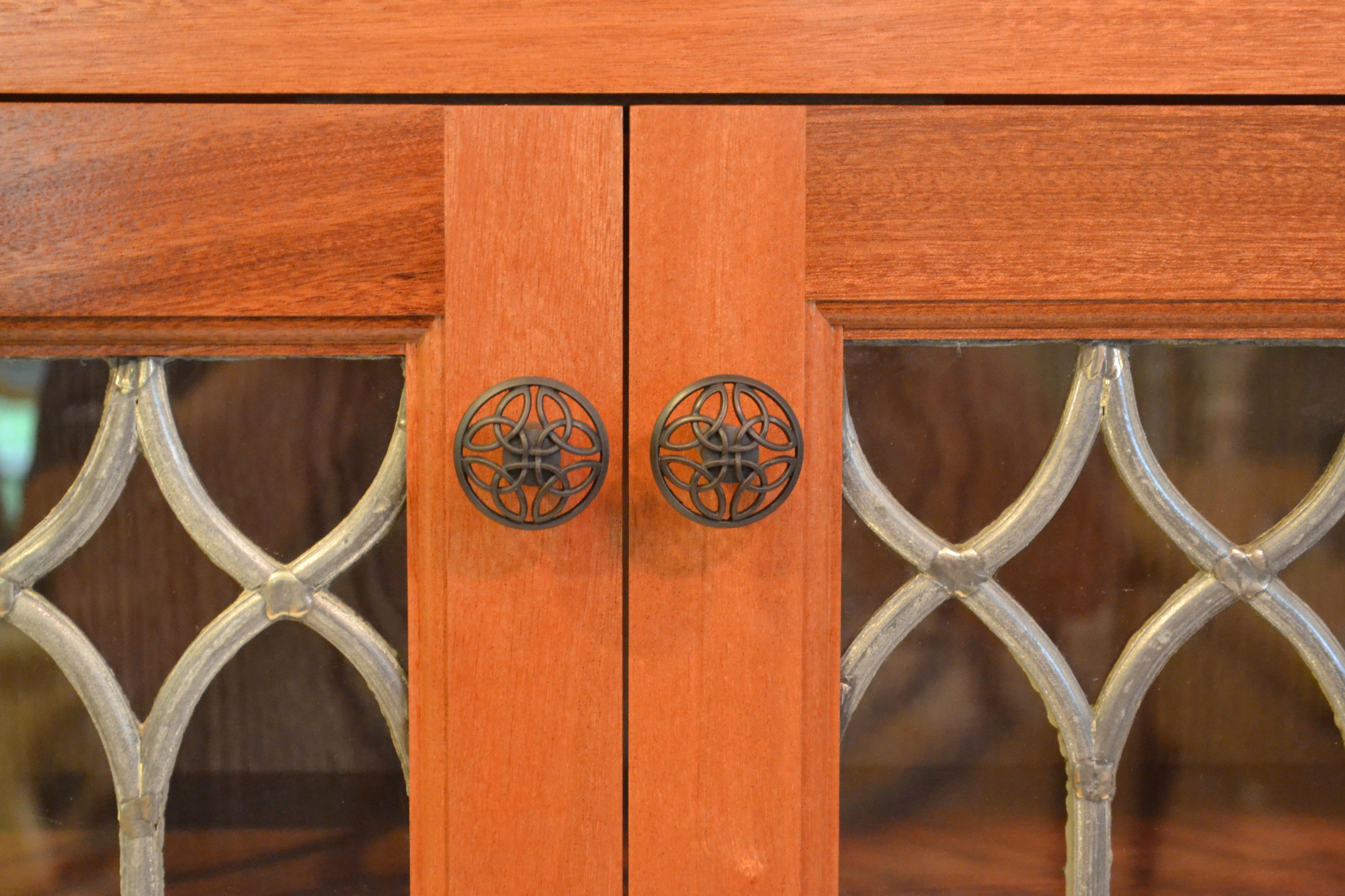 Hand Crafted Sapele Bookcase With Reclaimed Leaded Glass Doors by White Dove Woodworking Llc