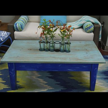 Custom Made Distressed Coffee Table With Drawer And Split Hinged Top