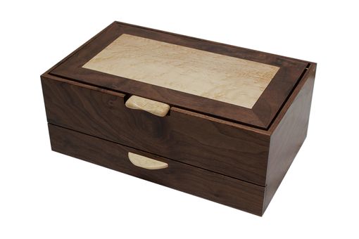 Custom Made Men's Watch & Valet Box With Sliding Drawer | Solid Figured Walnut And Birdseye Maple
