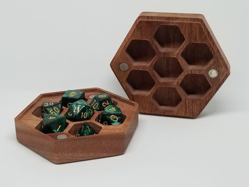 Custom Made African Mahogany "Honeycomb" Hexagonal Hardwood Dice Box For Polyhedral Dice