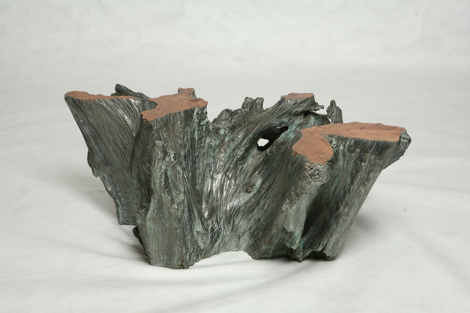 Hand Made Silver Covered Tree Trunk Coffee Table By Jose Eguez Ebanista Custommade Com