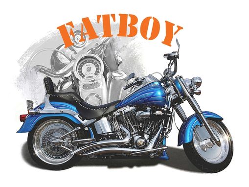 Custom Made Harley Fatboy T-Shirt Motorcycle Art