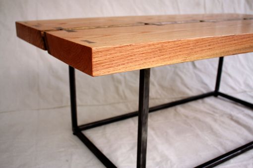 Custom Made Solid Oak Coffee Table With Live Edge And Steel Base