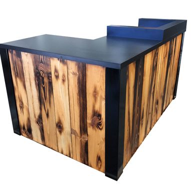 Custom Made #3 Reclaimed Torched Pine Wood  L Shaped Reception Desk Or Sales Counter