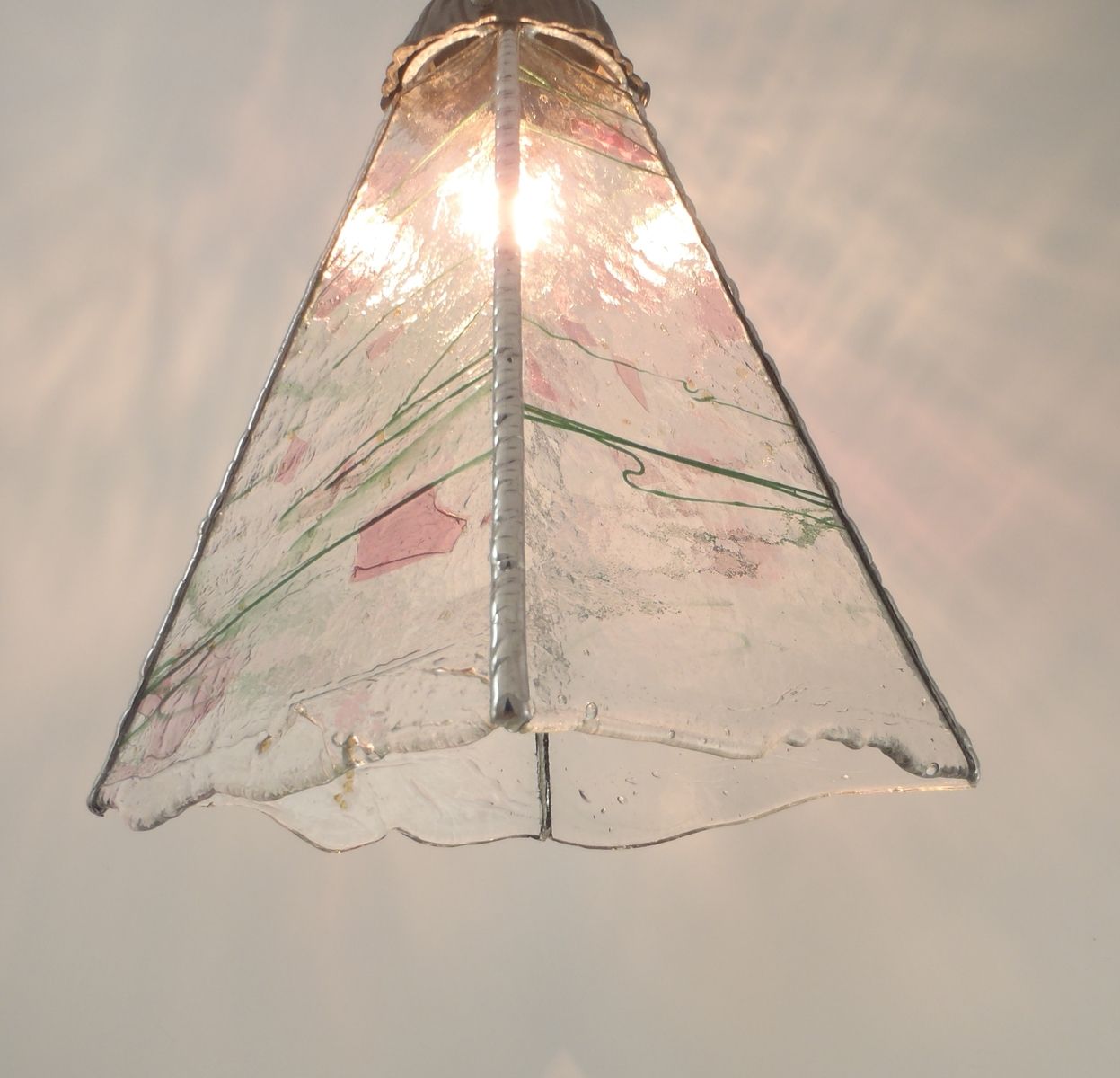Handmade Glass Pendant Light Clear With Pink And Green by Nostalgia N