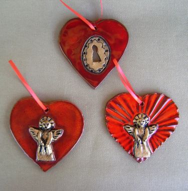Custom Made Heart With Angle Ornament, Red, Handmade