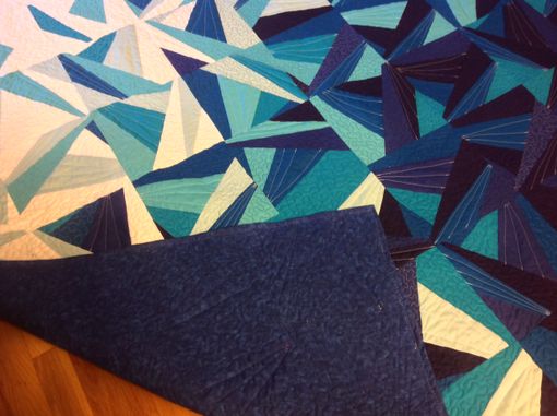 Custom Made Custom "Icy Waters" Paper Pieced Ombre Blue Quilt