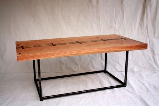 Custom Made Solid Oak Coffee Table With Live Edge And Steel Base