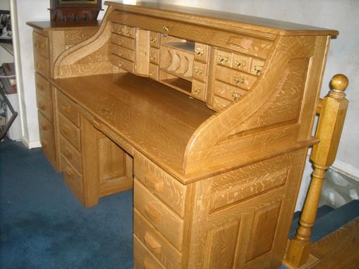 Custom Made Quarter Sawed Oak Roll Top Desk