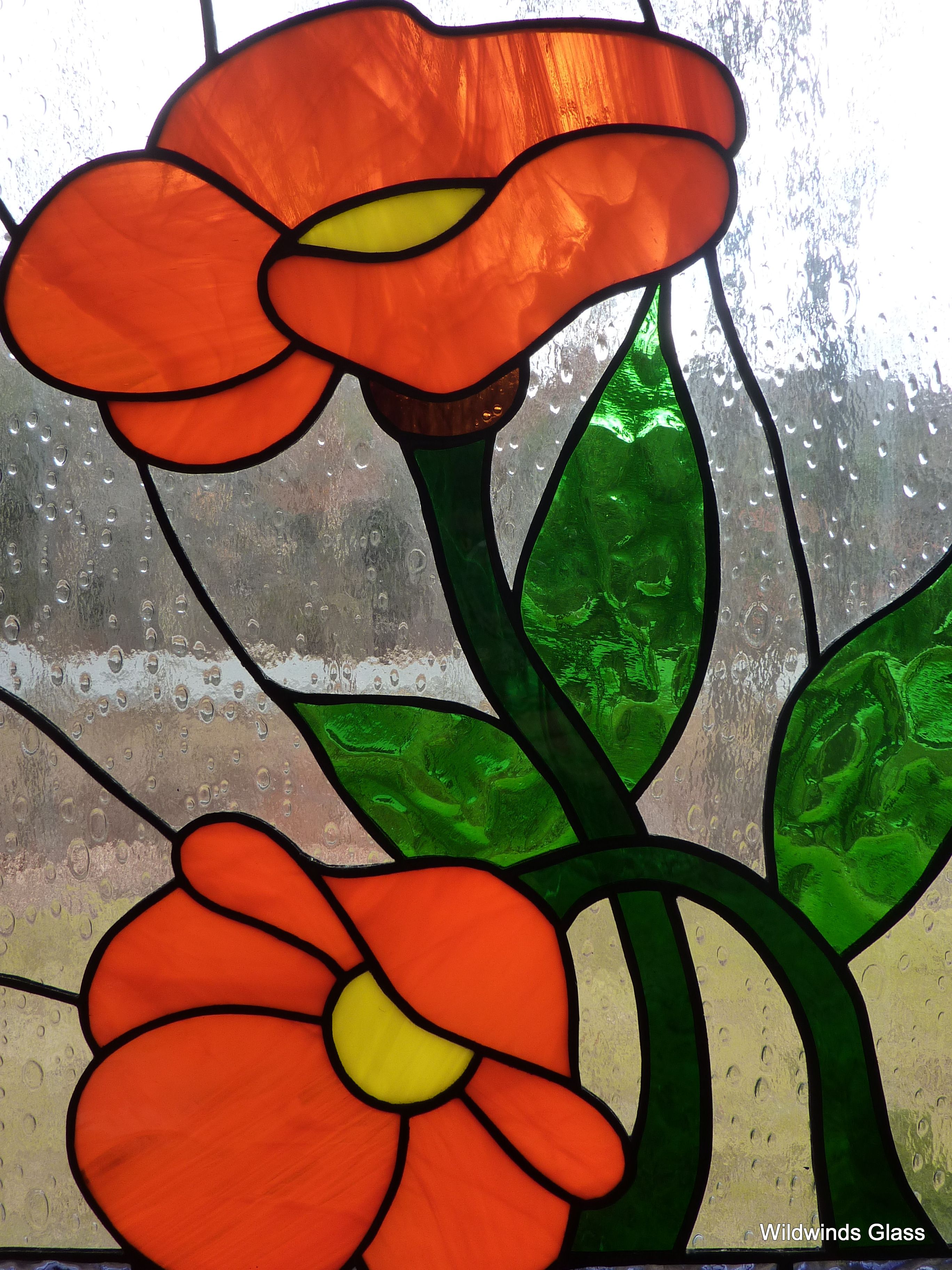 Buy Hand Made Orange Summer Blooms In Stained Glass, made to order from