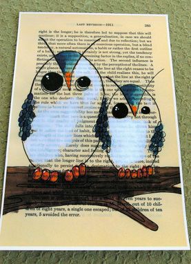 Custom Made Owl Poster Print - Big Blue Owl And Little Blue Owl In 11x17 Poster Print -