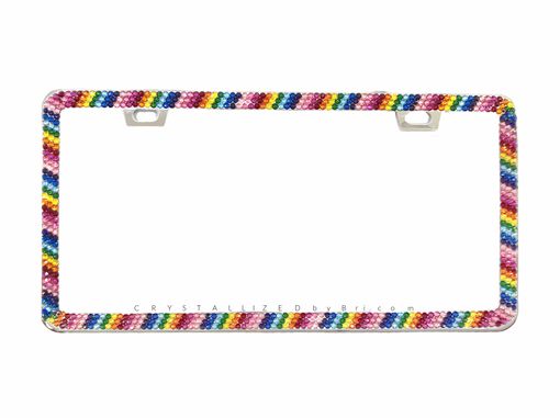 Custom Made Rainbow Stripe European Crystal Bling License Plate Frame Bedazzled Crystallized Car Pride Lgbt