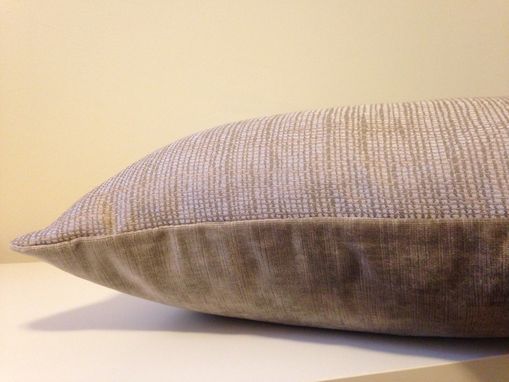 Custom Made Taupe Raffia Print & Velvet Decorative Pillow