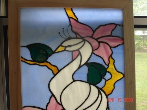 Custom Made Framed White Peacock Stained Glass Panel