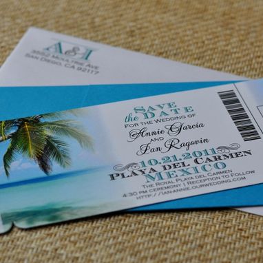 Custom Made Design Fee - Boarding Pass Invitation Or Save The Date (Tropical Destination Wedding Beach Design)