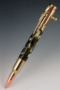Custom Made 30 Cal Bullet Bolt Action Pen, 24kt Gold Finish, Crush Camo Acrylic Body
