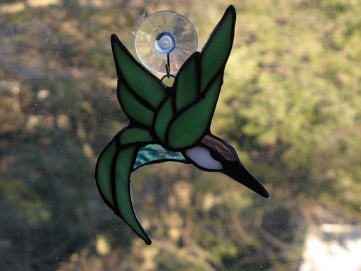 Custom Made Ruby-Throated Hummingbird Stained Glass Light Catcher