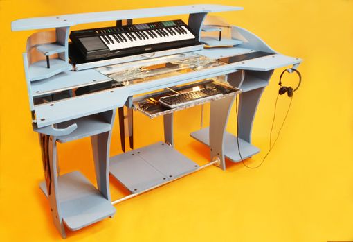 Custom Made Custom Industrial Contemporary Eclectic Light Desk Dj Stand