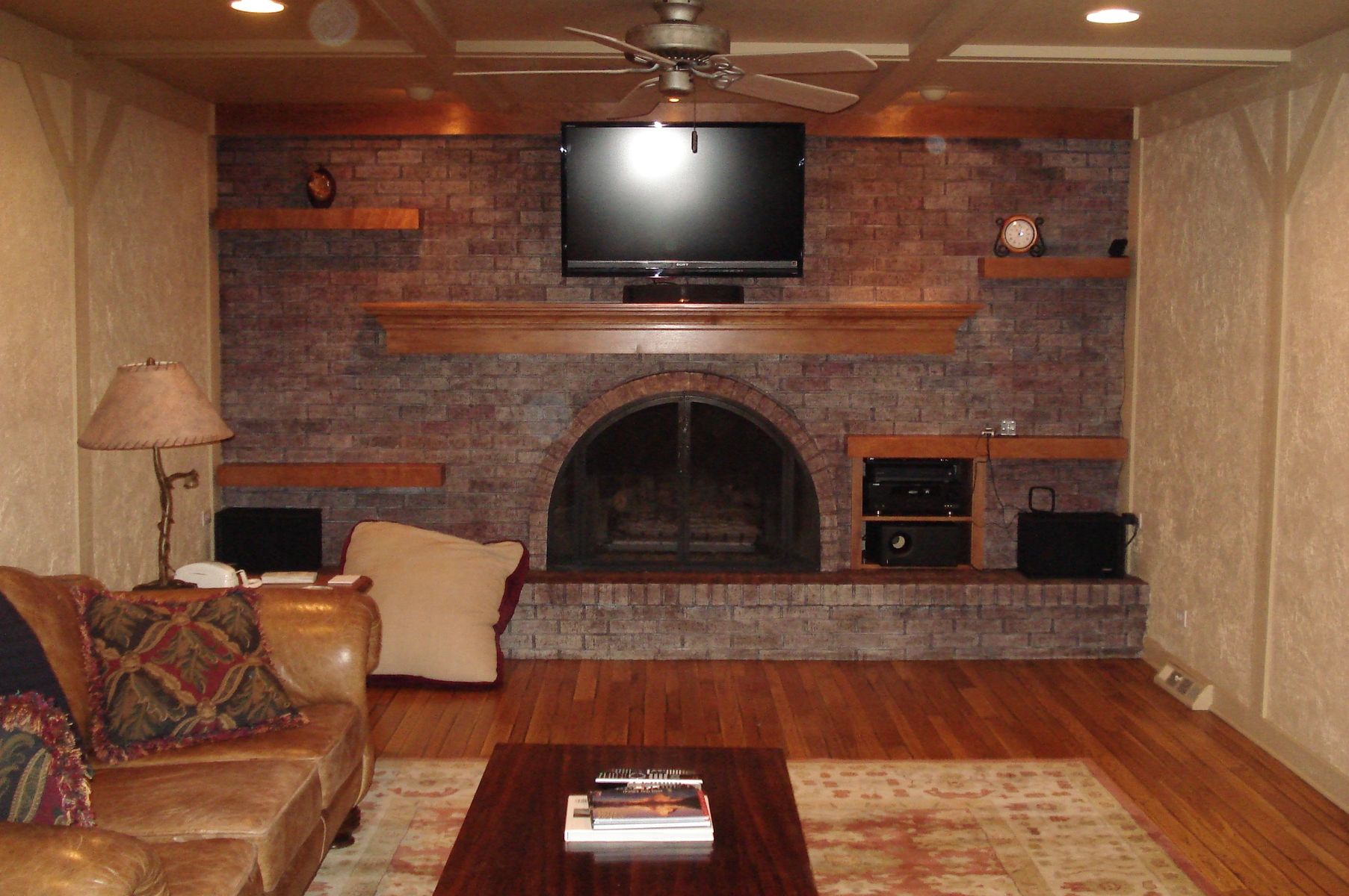 Hand Made Custom Coffer Ceiling And Floating Wood Shelves By