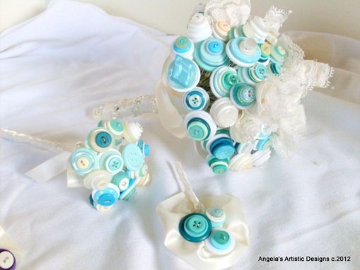 Custom Made Teal Blue Buttons Bridal Bouquet