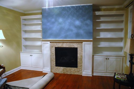 Custom Made Built-In Bookcases, Base Cabinets And Fireplace Surround