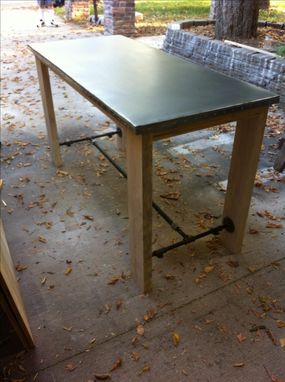 Custom Made Metal Topped And Pinned Bar Height Table