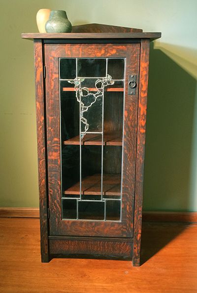 Buy A Custom Made Single Door Bookcase With Climbing Rose Stained