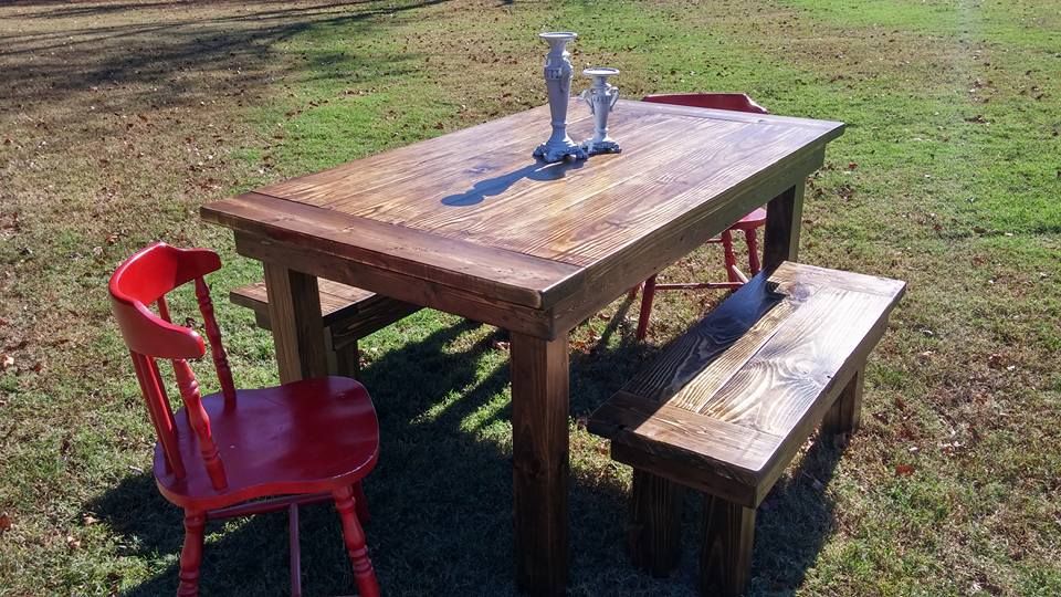 Custom Farmhouse Dining Table & Benches by Geoffs Farmhouse Tables