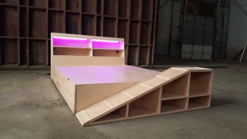 Custom Made Modernist Maple Storage Bed With Pet Ramp