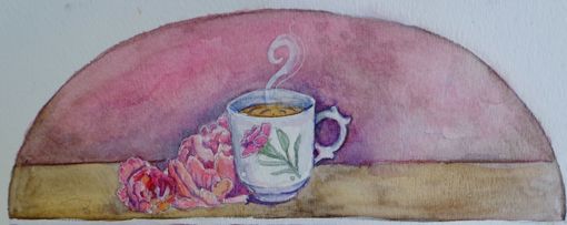 Custom Made Art Nouveau Style Watercolor-Tea And Coffee