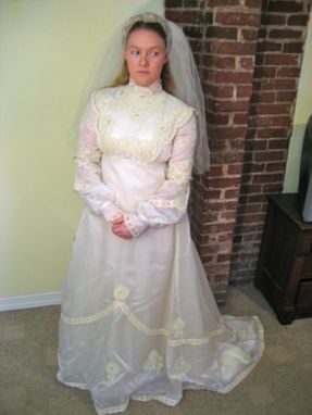 Custom Made Michelle - 1970s Wedding Gown Renaissance Prairie Organza Lace Crochet Detail And Veil