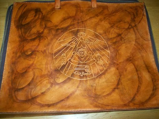 Custom Made Custom Leather Mason Apron Case With Circle And All Seeing Eye Design In Weathered Color