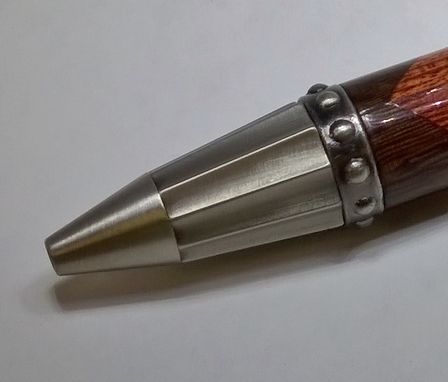 Custom Made Knight's Armor Pen In Antique Pewter, Blood Wood And Walnut Chevron Design