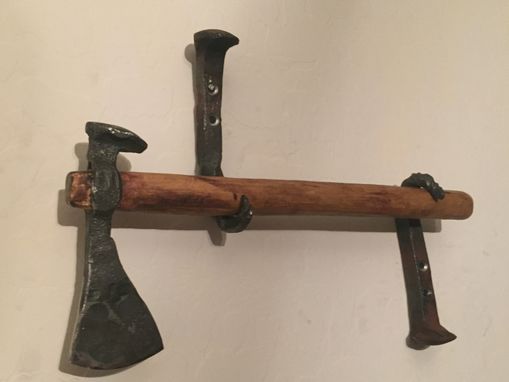 Custom Made Hand Forged Axe With Wall Mounting
