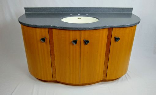 Custom Made Sale! Custom African Anigre Curved Vanity With Solid Surface Sink And Counter Top