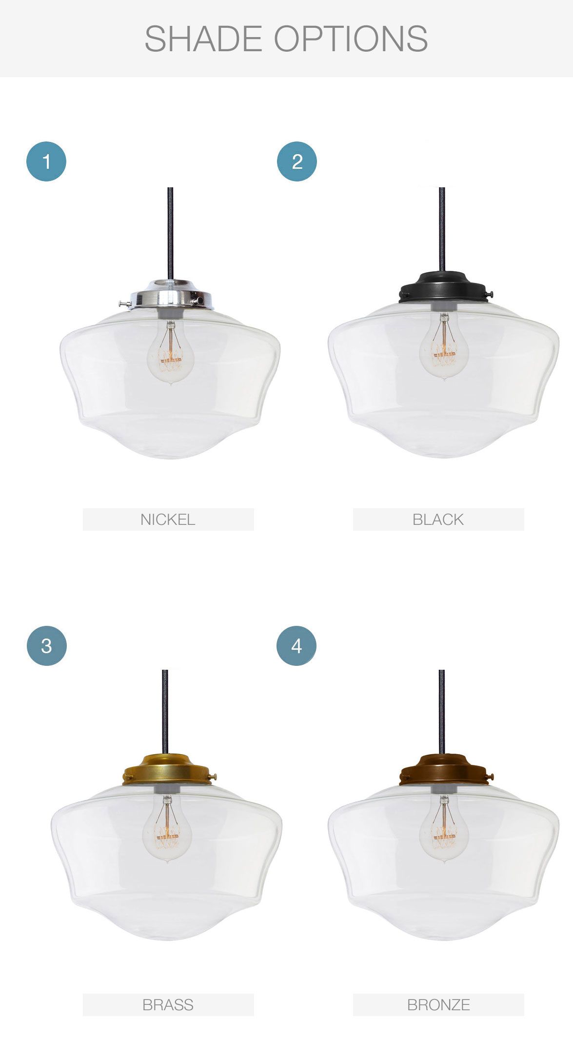 Hand Crafted 12" Schoolhouse Brass Clear Glass Cloth Cord Pendant Light