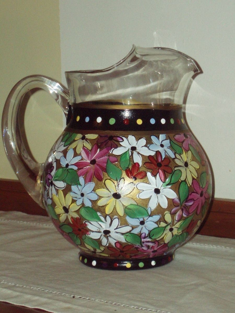 Custom Hand Painted Glass Pitcher by Michele Sprague Design