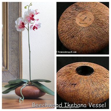 Custom Made Handmade Home Decor Ikebana Beechwood Flower Vessel With White Silk Orchid