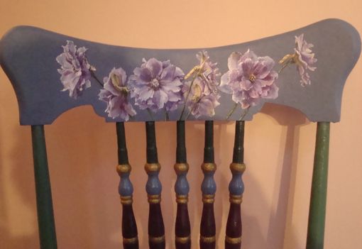 Custom Made Hand Painted Vintage Chair With Delphiniums And Hand Caned Seat