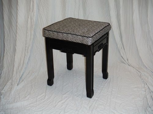 Custom Made Upholstered Vanity Stool With Ebonized Finish