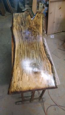 Custom Made Spalted Maple Slab Sofa Entrance Table, Live Edges With Bark