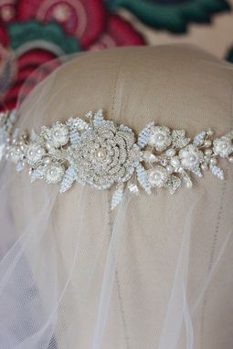 Custom Made Custom Wedding Headpiece | Romantic Silver Floral Hair Vine With Lace, Pearls, Crystals