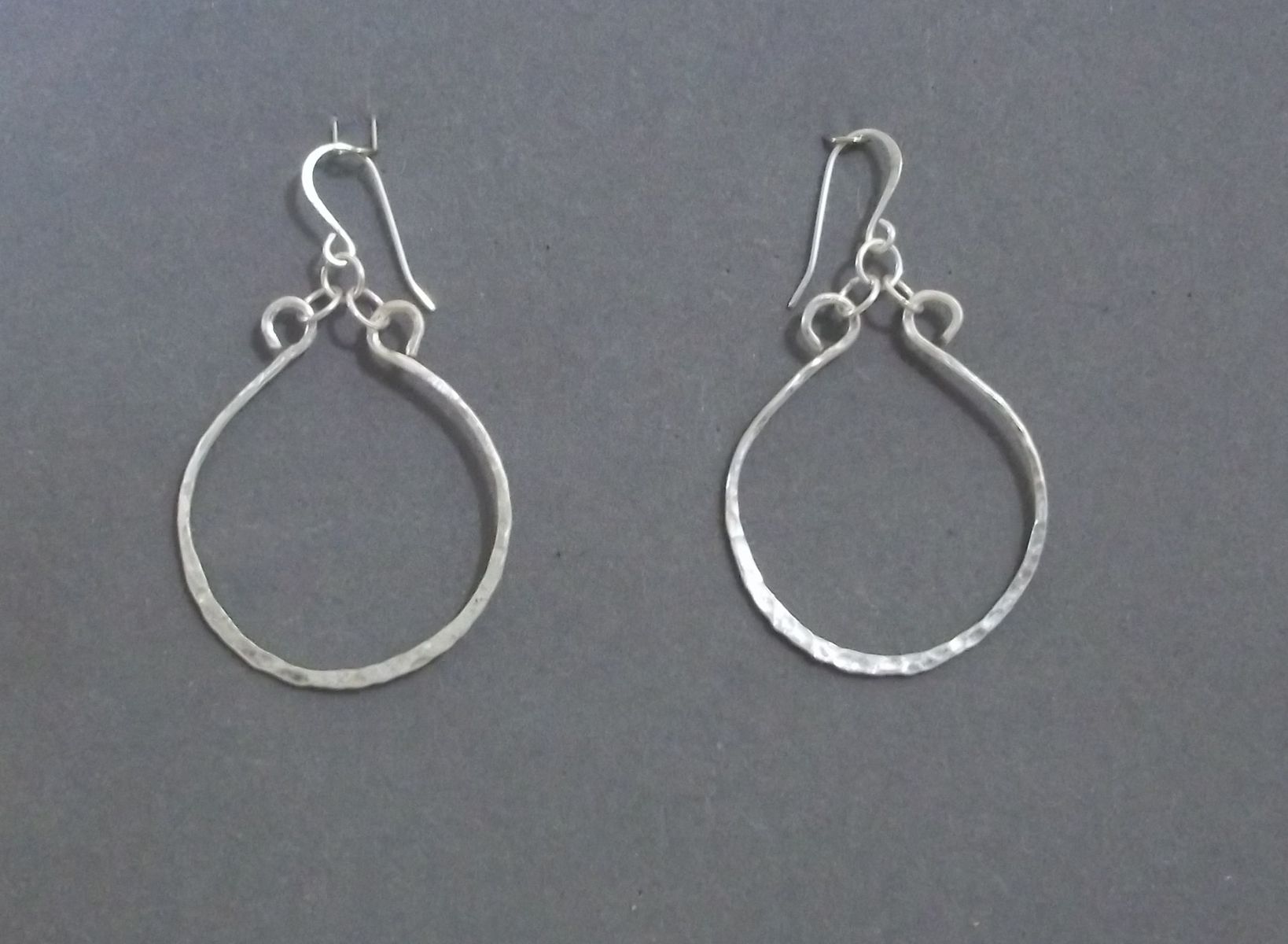 Hand Made Sterling Silver Hammered Hoop Earrings On Jump Rings by