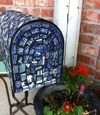Custom Made Blue Willow Broken China Mosaic Mailbox