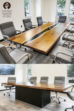 Custom Made Live Edge Table For Conference Room Epoxy River Style