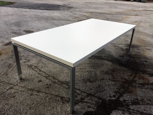 Custom Made White Conference Table 8 By 4 With Silver Base