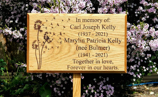 Custom Made Oak Memorial, Grave, Cremation, Tree Marker. With Stake To Put In The Ground