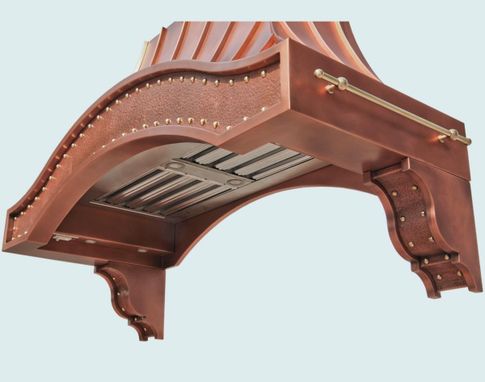 Custom Made Copper Range Hood With Corbels & Pot Rails