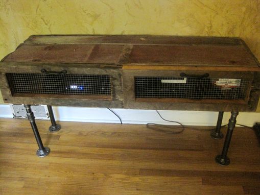 Custom Made Tv/Entertainment Stand Or Cabinet W/Storage (Reclaimed Barnwood And Black Pipe)