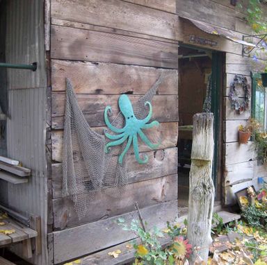 Custom Made Large Metal Octopus Wall Sculpture Ocean Wall Decor Teal Aqua Blue 30 X 30 Beach House Wall Art